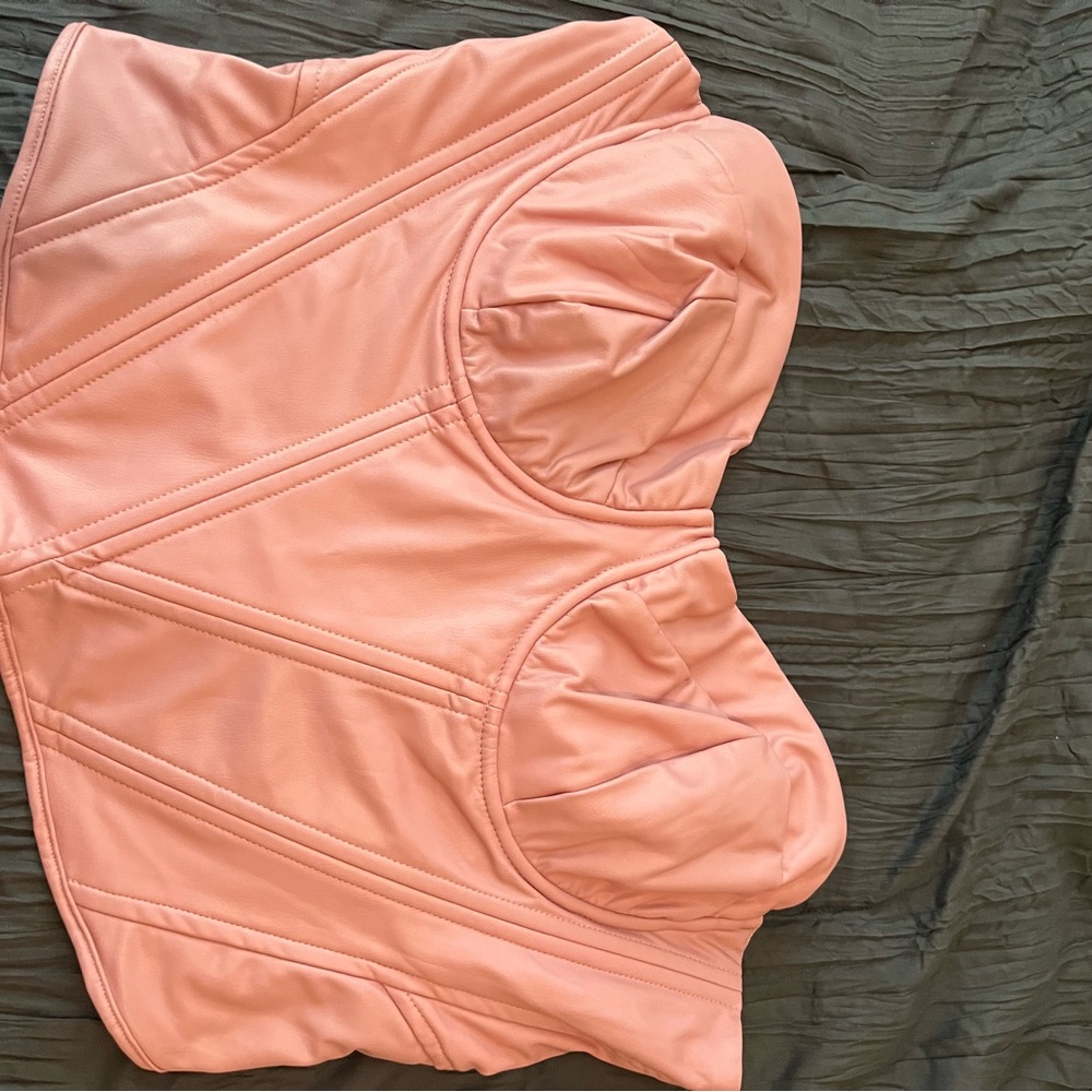 Cute Pink Faux Leather Corset Top